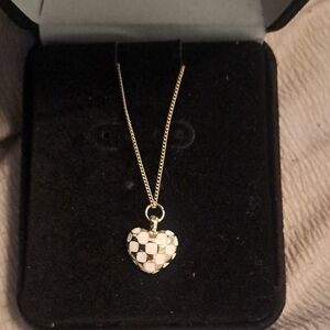 Gold Heart Pendant Necklace with White Enamel Mosaic